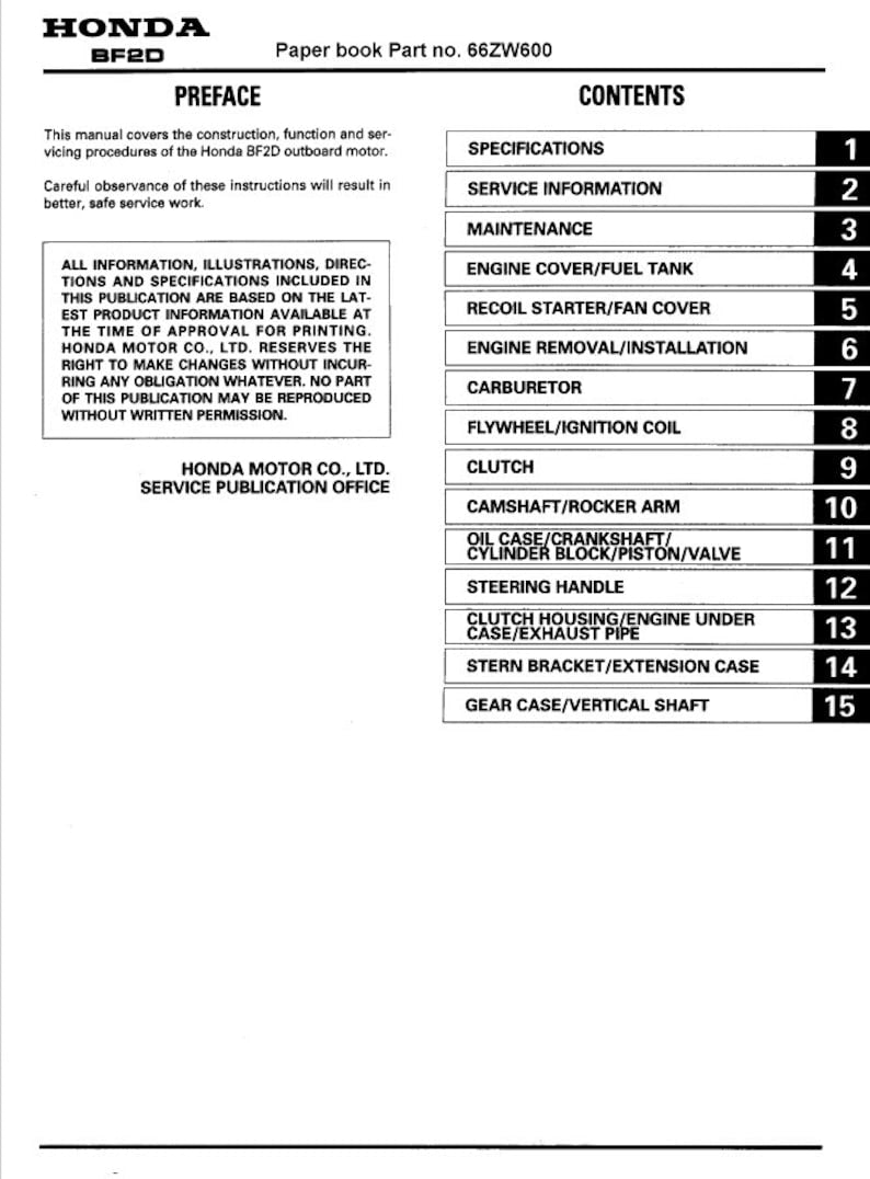 Honda BF2D Service Manual service manual preview page 2