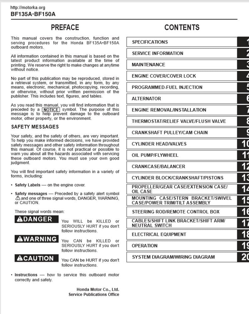 Honda BF135A BF150A Service Manual service manual preview page 2