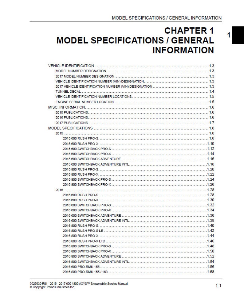 Polaris AXYS 600 800 Service Manual service manual preview page 4