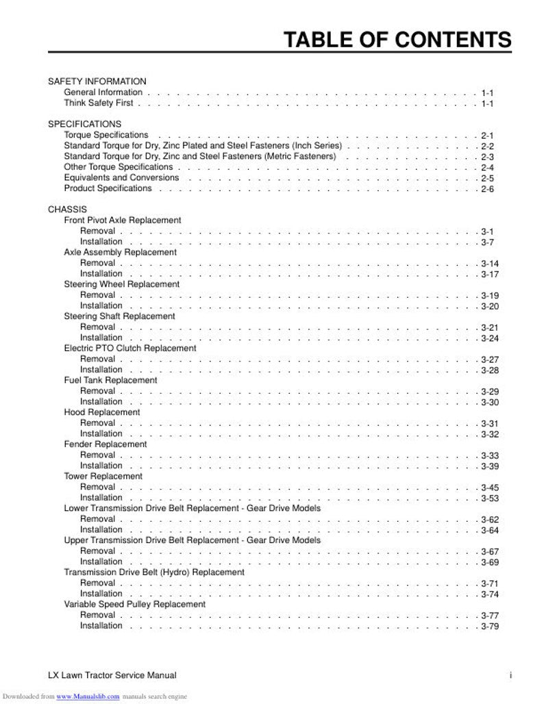 Toro LX 420 Lawn Tractor Service Manual service manual preview page 3