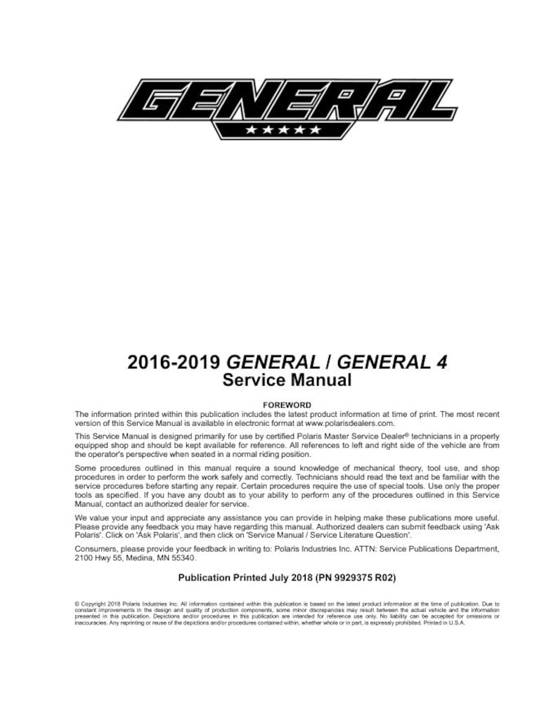 Polaris General 1000 Service Manual service manual preview page 3