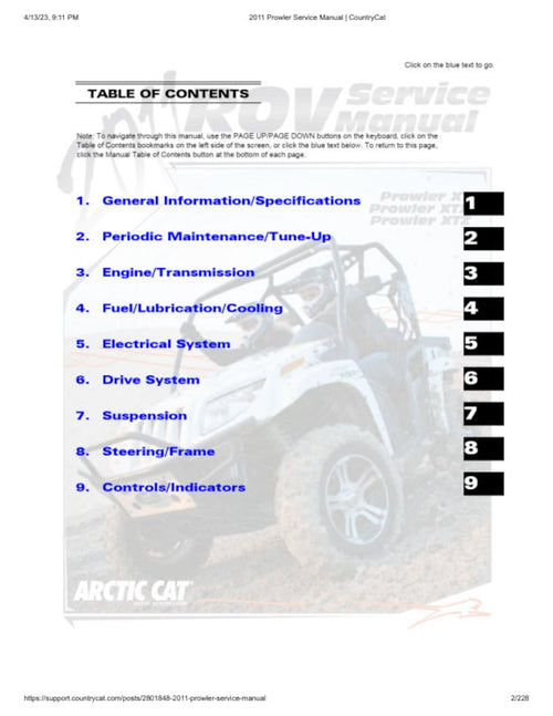 Arctic Cat Prowler HDX Service Manual service manual preview page 2