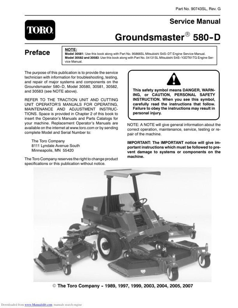 Toro Groundsmaster 580 D Mower Service Manual service manual preview page 2