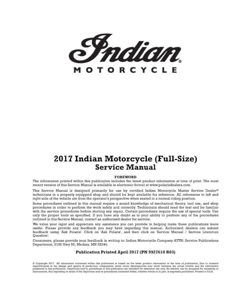 Indian Chief Roadmaster Springfield Service Manual service manual preview page 2