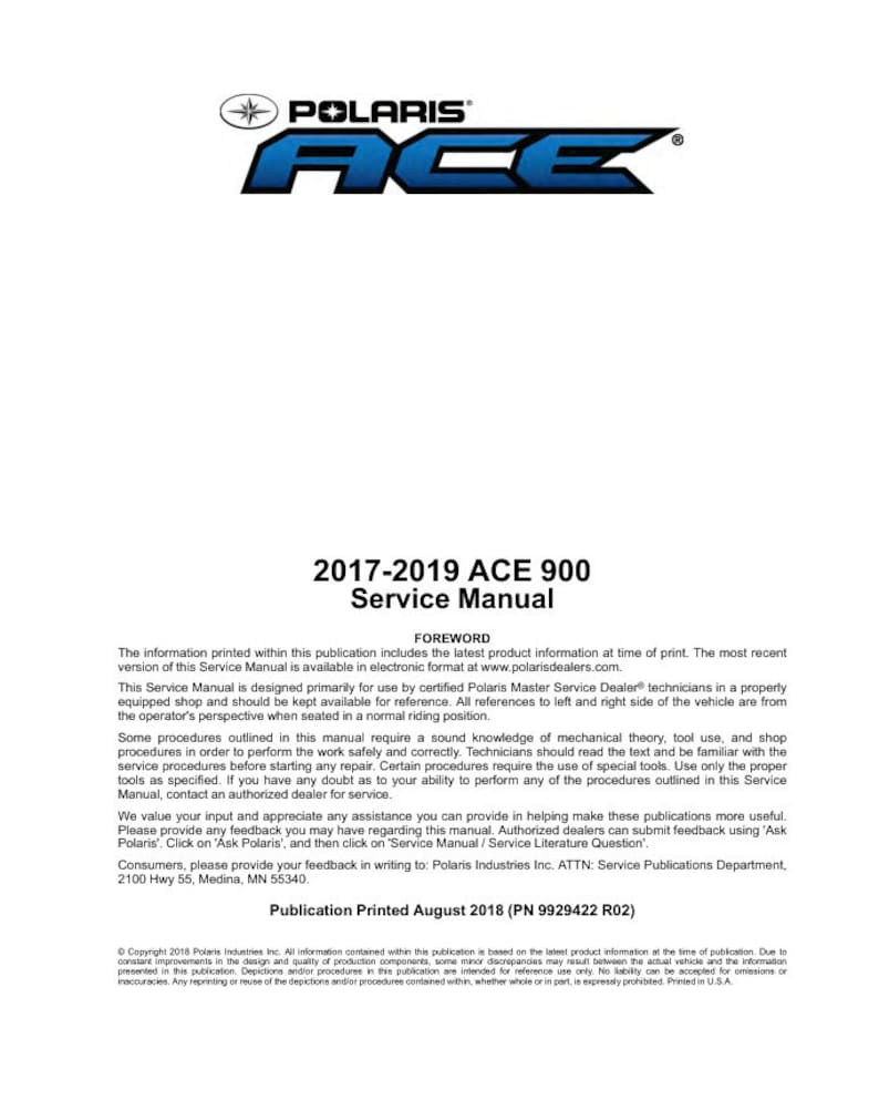 Polaris ACE 900 Service Manual service manual preview page 3