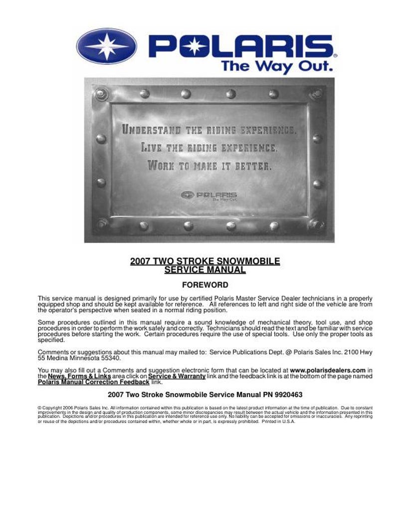 Polaris IQ RMK Switchback Touring Dragon Service Manual service manual preview page 2