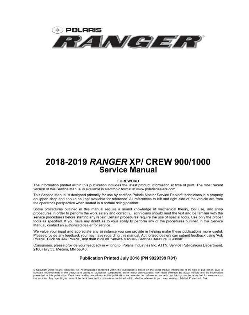 Polaris Ranger 900 1000 XP Crew Service Manual service manual preview page 2