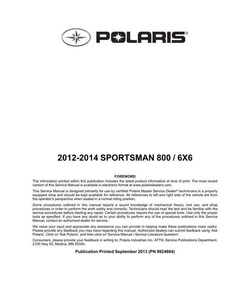 Polaris Sportsman 800 EFI Service Manual service manual preview page 2