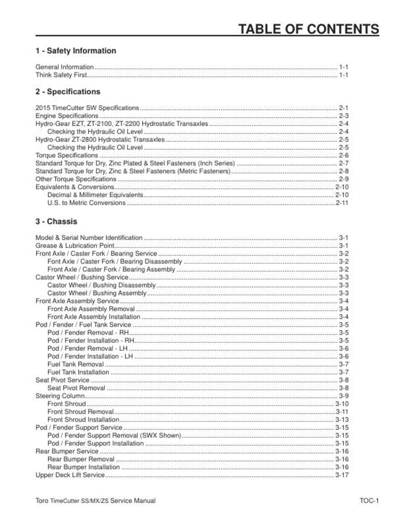 Toro SW SWX 3200 4200 5000 Tractor Service Manual service manual preview page 3