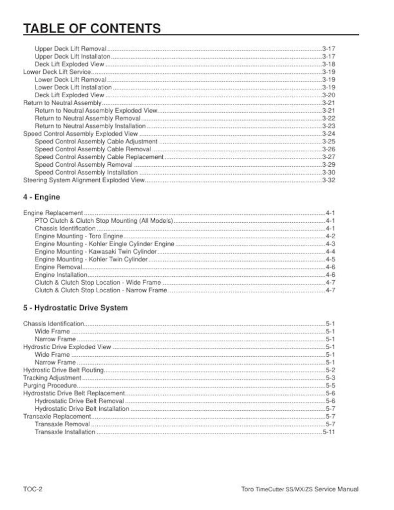 Toro SW SWX 3200 4200 5000 Tractor Service Manual service manual preview page 4