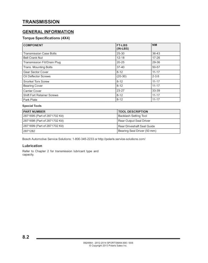 Polaris Sportsman 800 EFI Service Manual service manual preview page 8