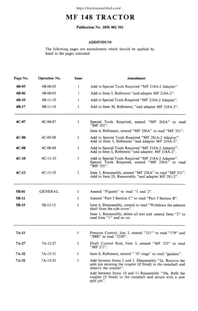 Massey Ferguson 148 Tractor Service Manual service manual preview page 5