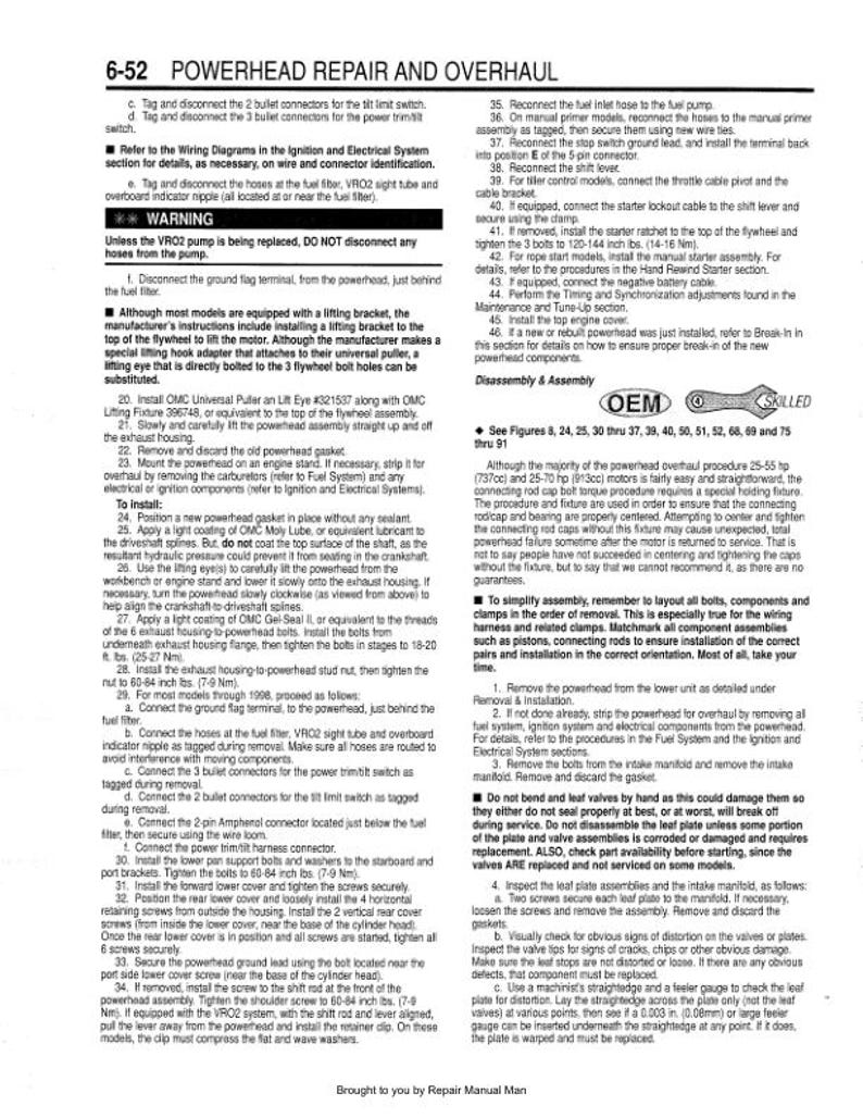 Johnson Evinrude 1.25 - 70 HP Service Manual service manual preview page 8