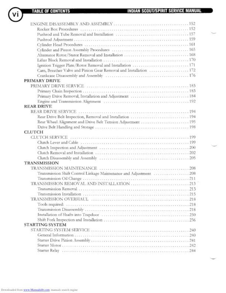 Indian Scout Centennial Springfield Deluxe Service Manual service manual preview page 6