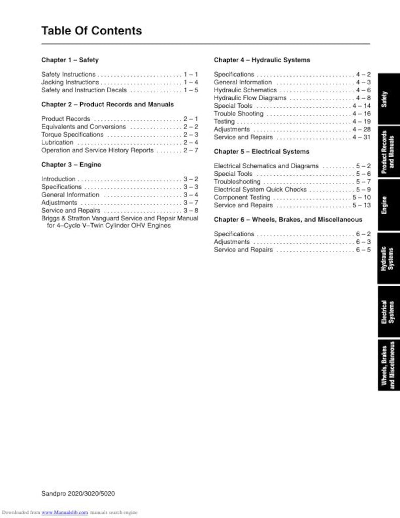 Toro Sand Pro 2020 3020 5020 Mower Service Manual service manual preview page 3