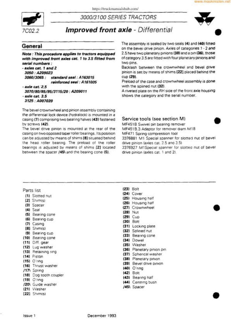 Massey Ferguson MF 3050 3060 3065 Tractor Service Manual service manual preview page 9