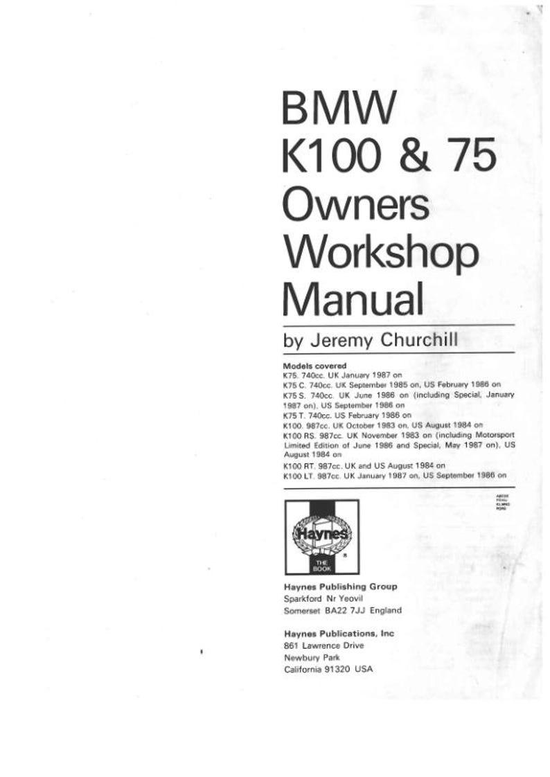 BMW K75 K100 LT RT 740 987 Service Manual service manual preview page 2