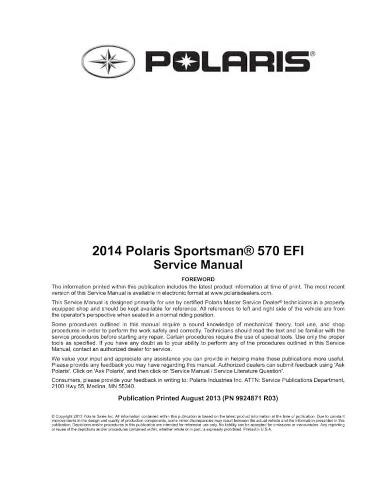 Polaris Sportsman 570 EFI Service Manual service manual preview page 2