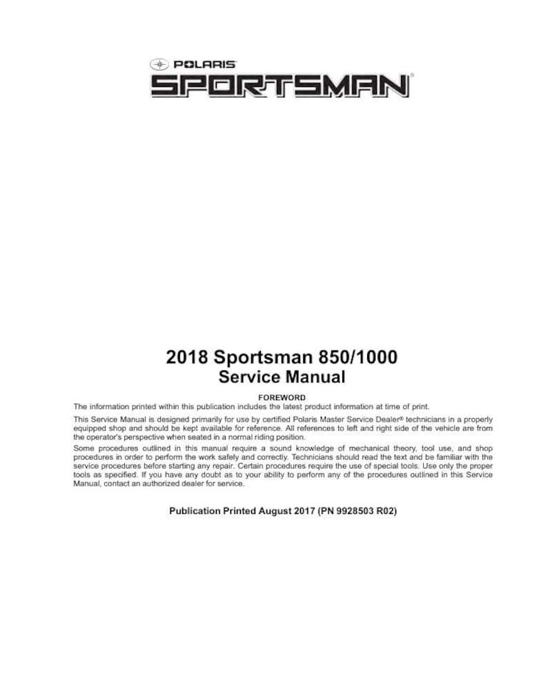 Polaris Sportsman XP 850 1000 Service Manual service manual preview page 2