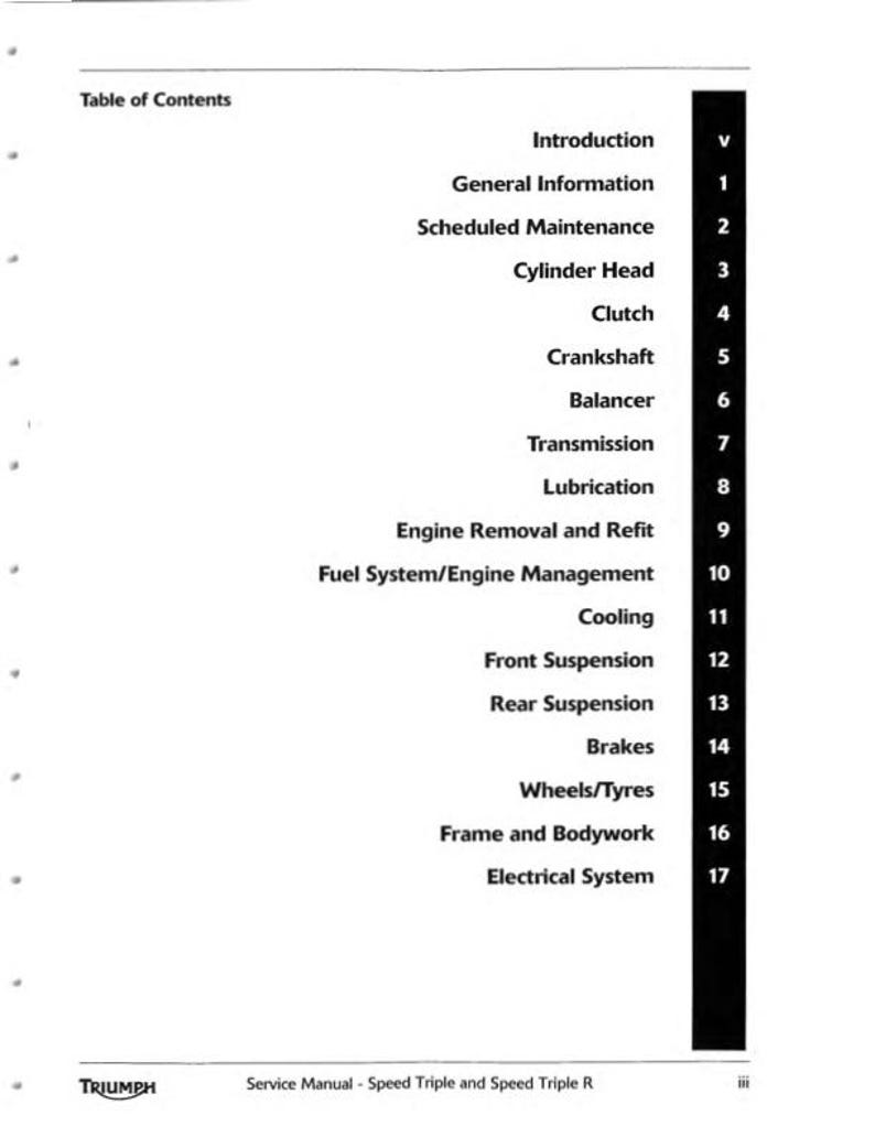 2011-2016 Triumph Speed Triple Service Manual service manual preview page 3