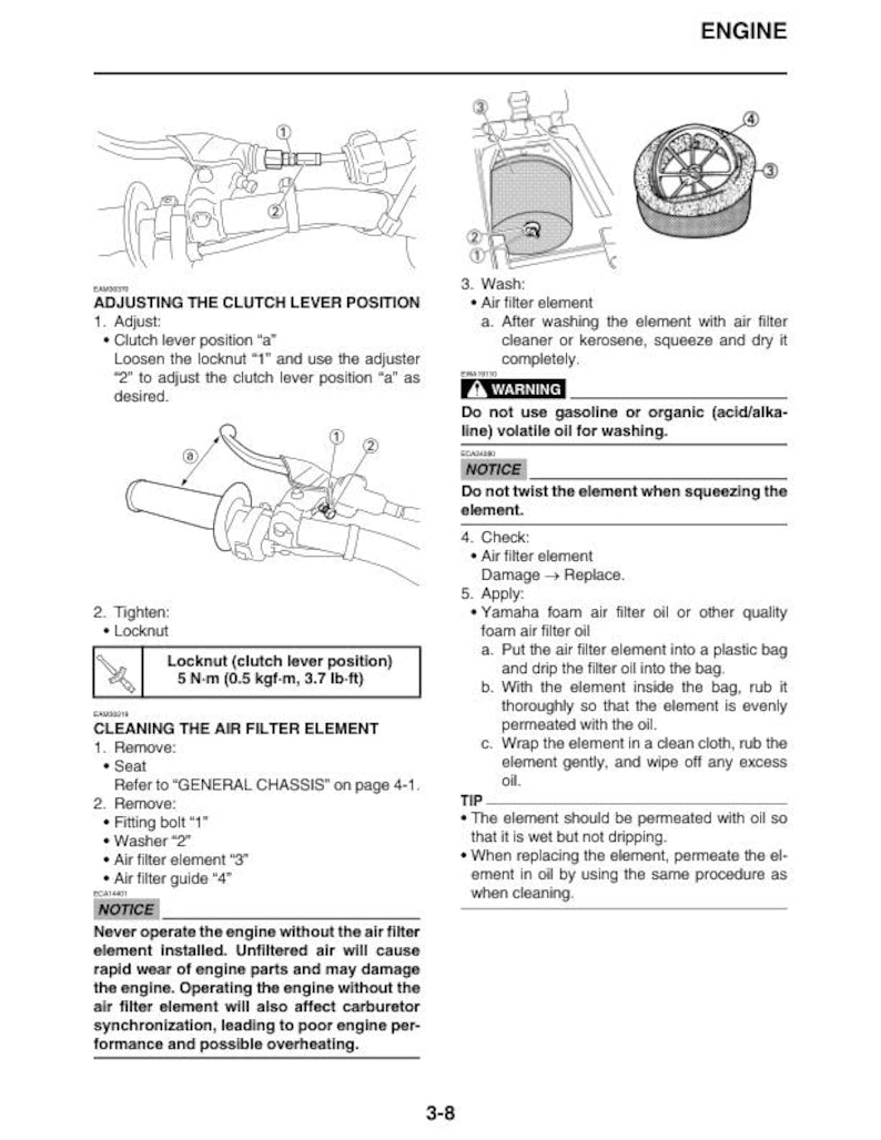 Yamaha YZ 125 Service Manual service manual preview page 3