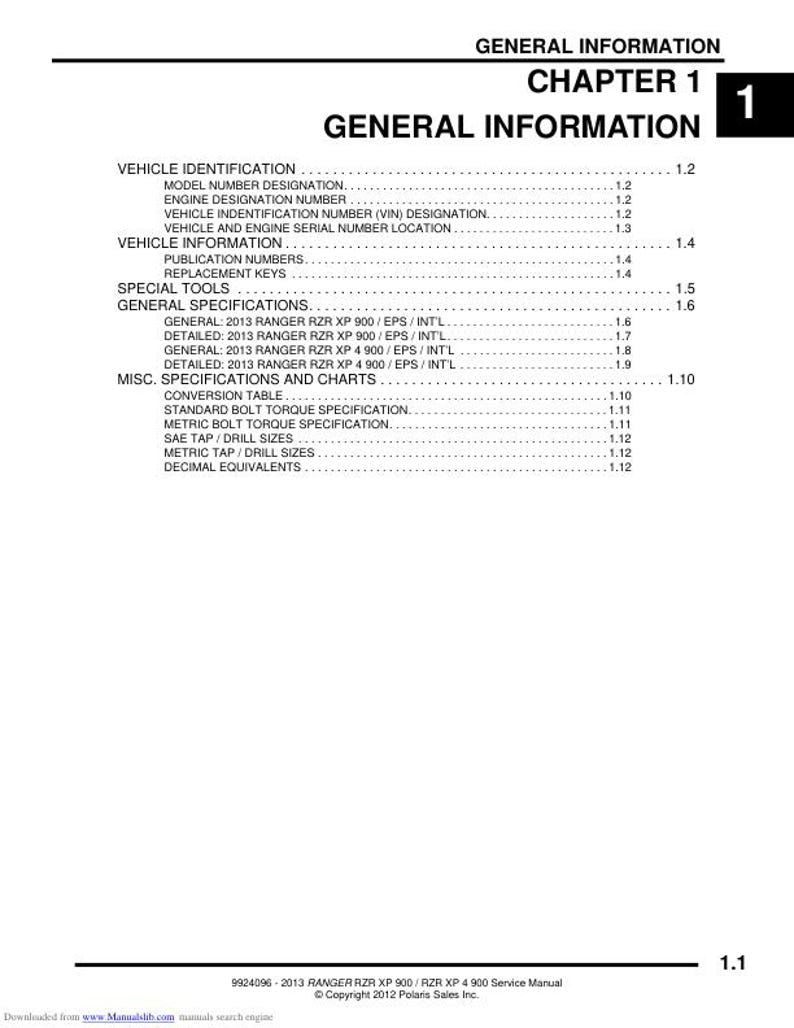 Polaris RZR 900 Service Manual service manual preview page 2