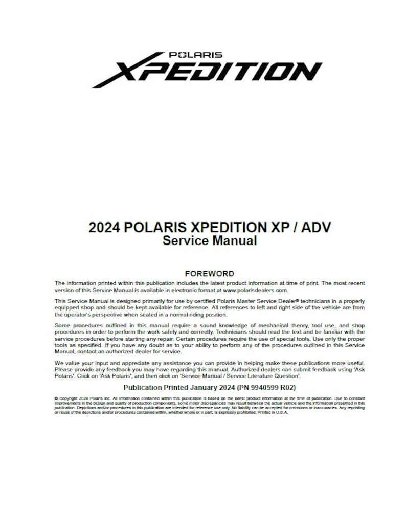 Polaris Xpedition XP ADV 1000 Service Manual service manual preview page 2