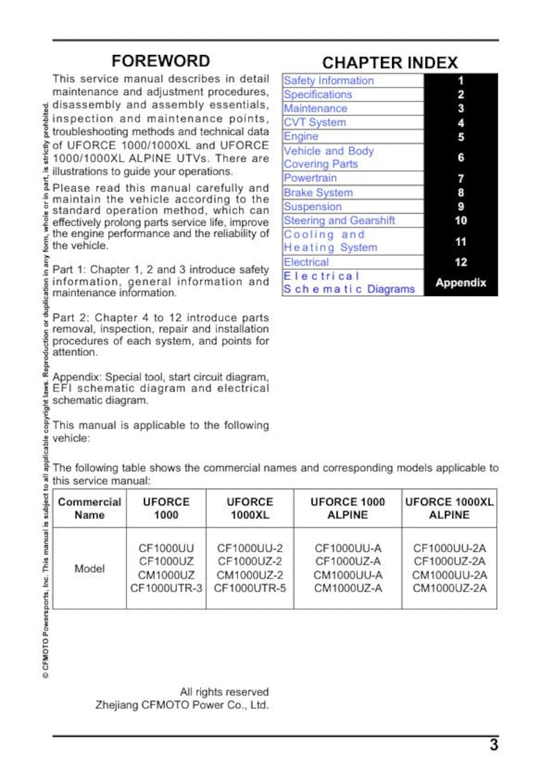 CFMOTO UFORCE U10 1000 Service Repair Manual service manual preview page 3