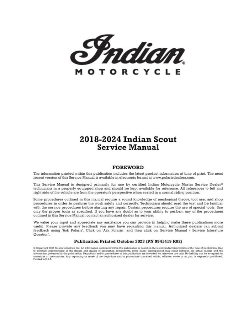Indian Scout Bobber Rogue Service Manual service manual preview page 2