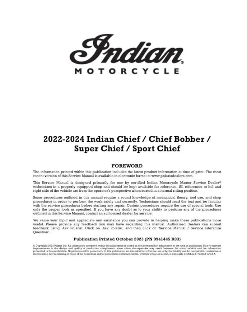 Indian Chief / Chief Bobber / Super Chief / Sport Chief Service Manual service manual preview page 2