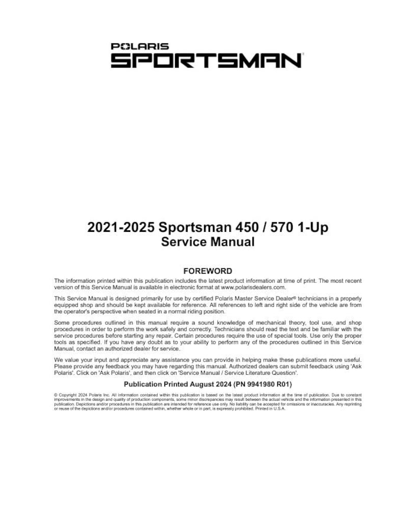 Polaris Sportsman 450 570 Service Manual service manual preview page 2