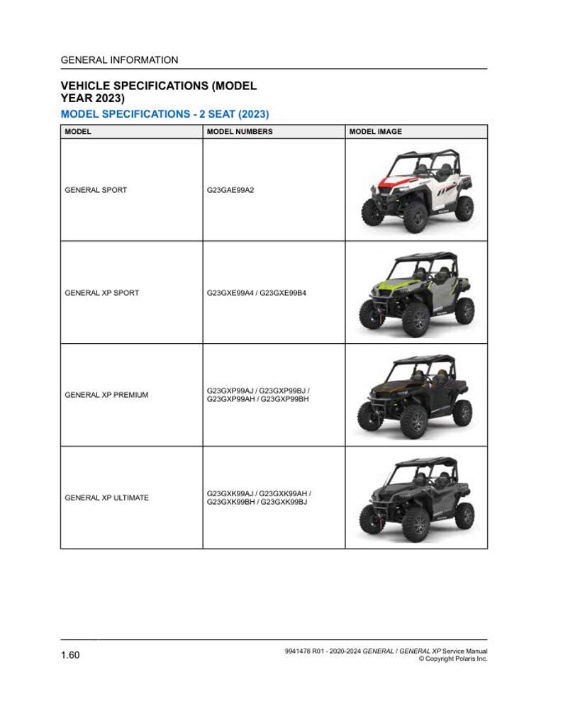 Polaris GENERAL XP XP4 Service Manual service manual preview page 4