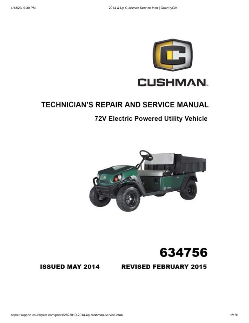 Cushman Hauler Pro 72V Service Manual PDF service repair manual cover