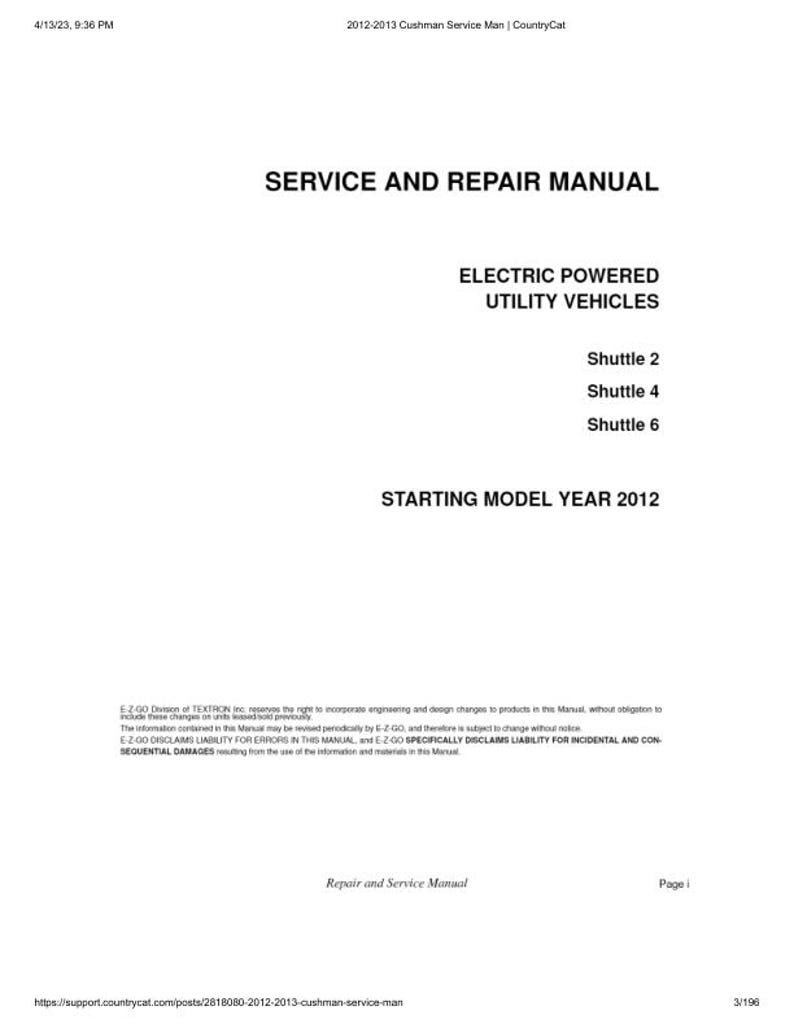 Cushman Electric Shuttle 2 4 6 Service Manual service manual preview page 6