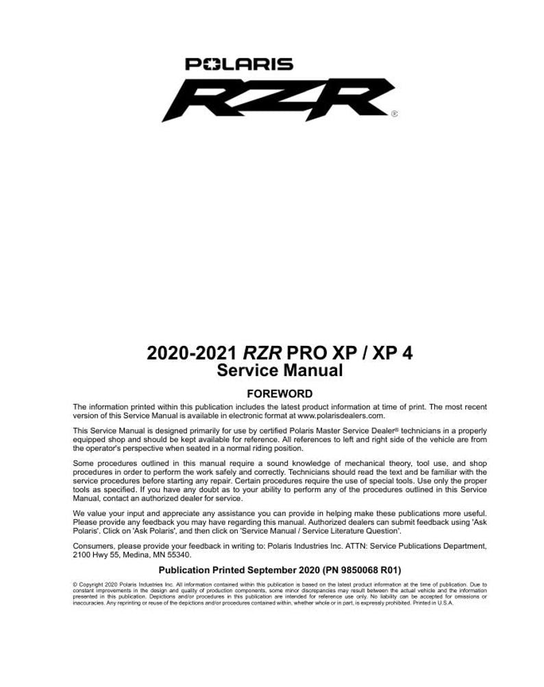 Polaris RZR Pro XP Service Manual service manual preview page 2