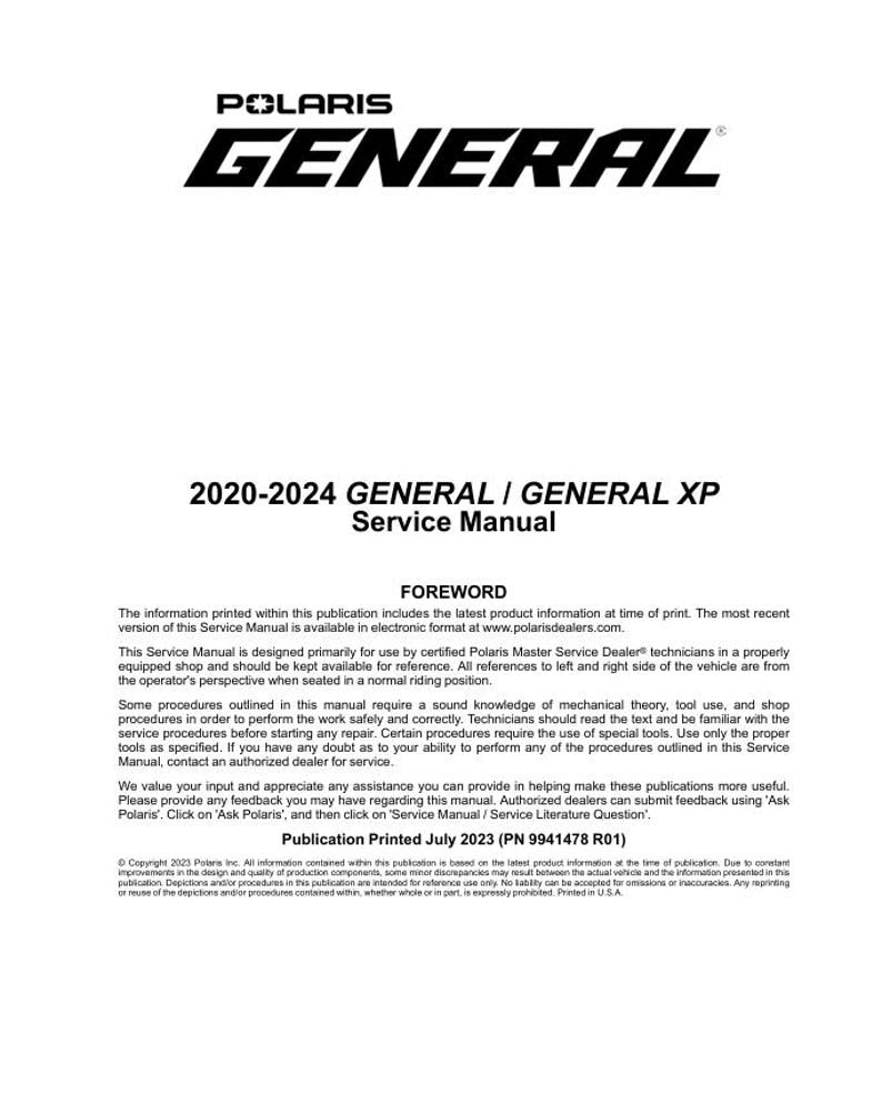 Polaris GENERAL XP XP4 Service Manual service manual preview page 2