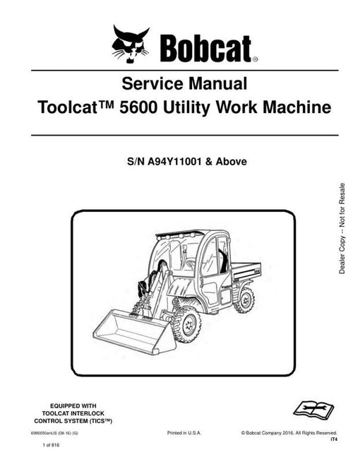 Bobcat Toolcat 5600 Utility Work Machine Service Manual service manual preview page 2