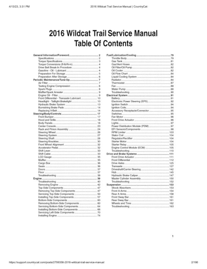 2016 Arctic Cat Wildcat Trail Service Manual service manual preview page 3