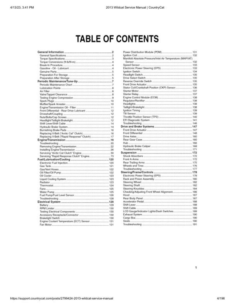 2013 Arctic Cat Wildcat / Wildcat X Service Manual service manual preview page 3