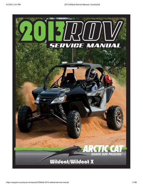2013 Arctic Cat Wildcat / Wildcat X Service Manual service manual preview page 2