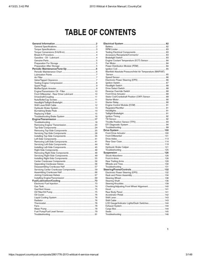 2013 Arctic Cat Wildcat 4 Service Manual service manual preview page 3