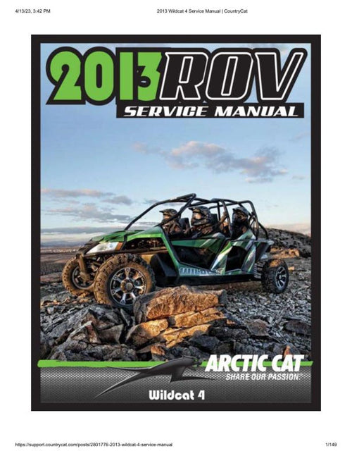 2013 Arctic Cat Wildcat 4 Service Manual service manual preview page 2