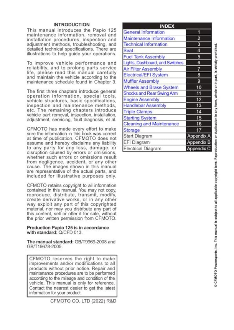 CFMOTO PAPIO 125 Service Repair Manual service manual preview page 3