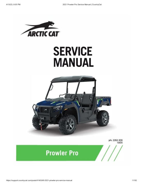 2021 Arctic Cat Prowler Pro Service Manual service manual preview page 2