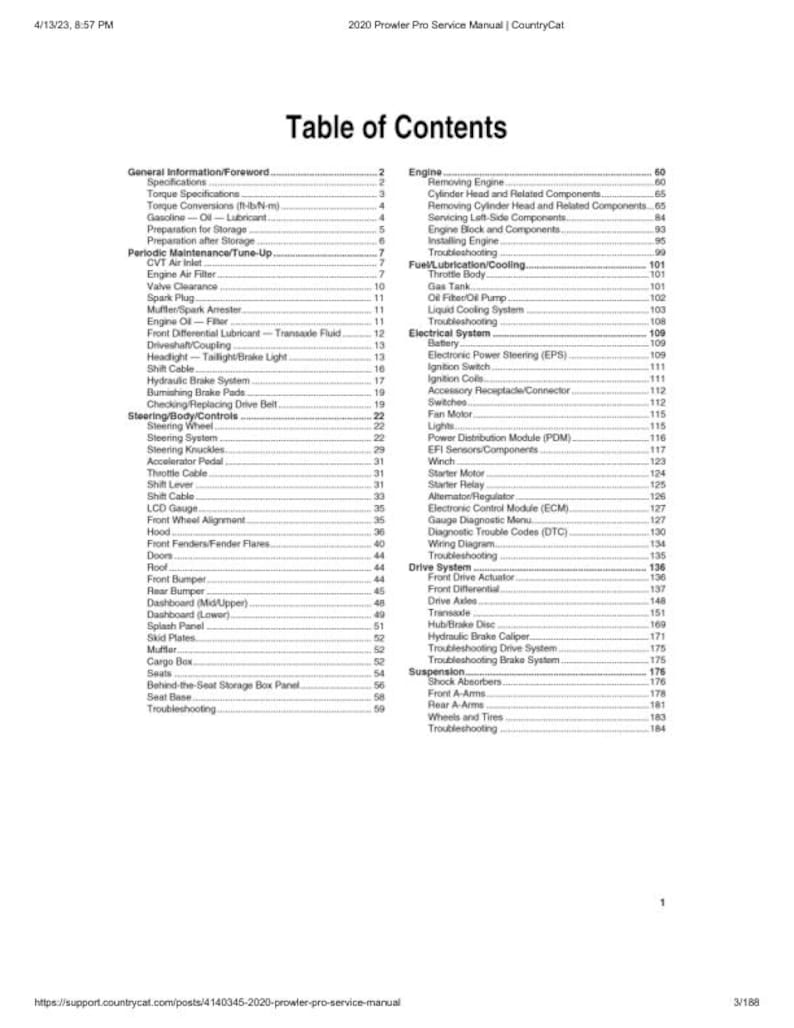 2020 Arctic Cat Prowler Pro Service Manual service manual preview page 3