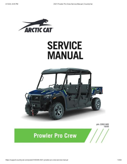 2021 Arctic Cat Prowler Pro CREW Service Manual service manual preview page 2