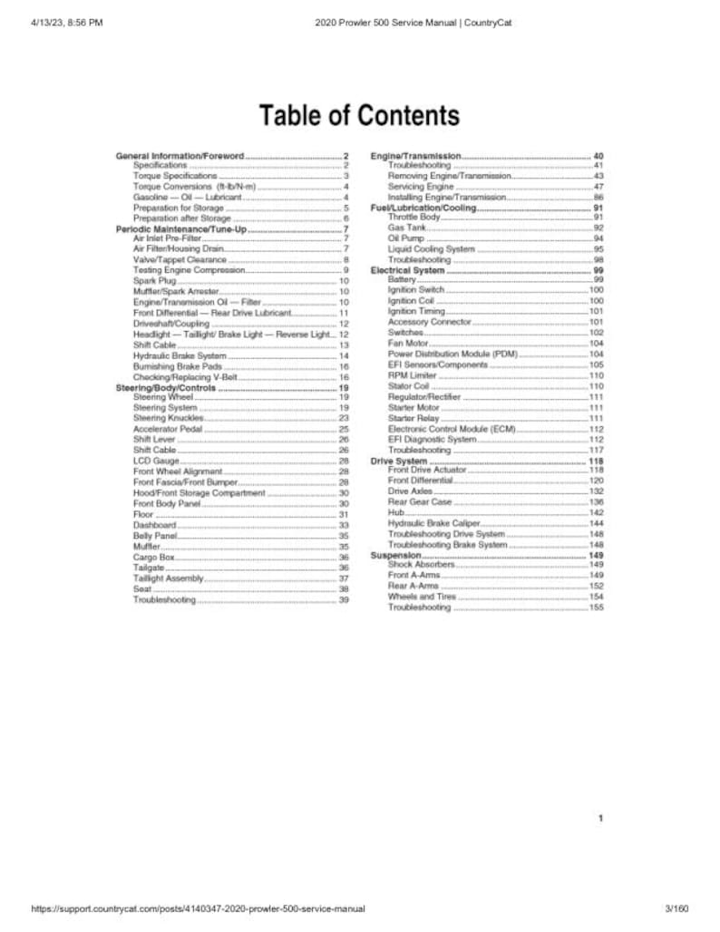 2020 Arctic Cat Prowler 500 Service Manual service manual preview page 3