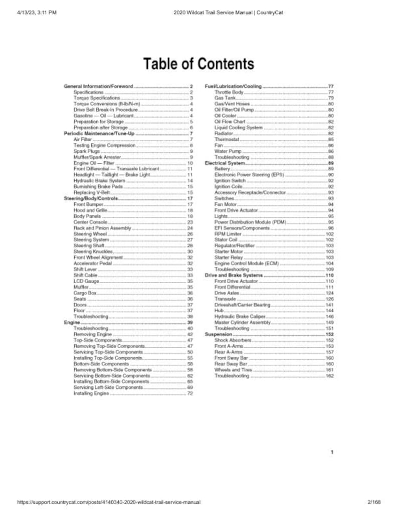 2020 Arctic Cat Wildcat Trail Service Manual service manual preview page 3