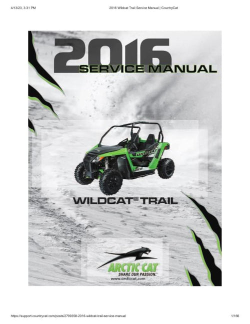 2016 Arctic Cat Wildcat Trail Service Manual service manual preview page 2