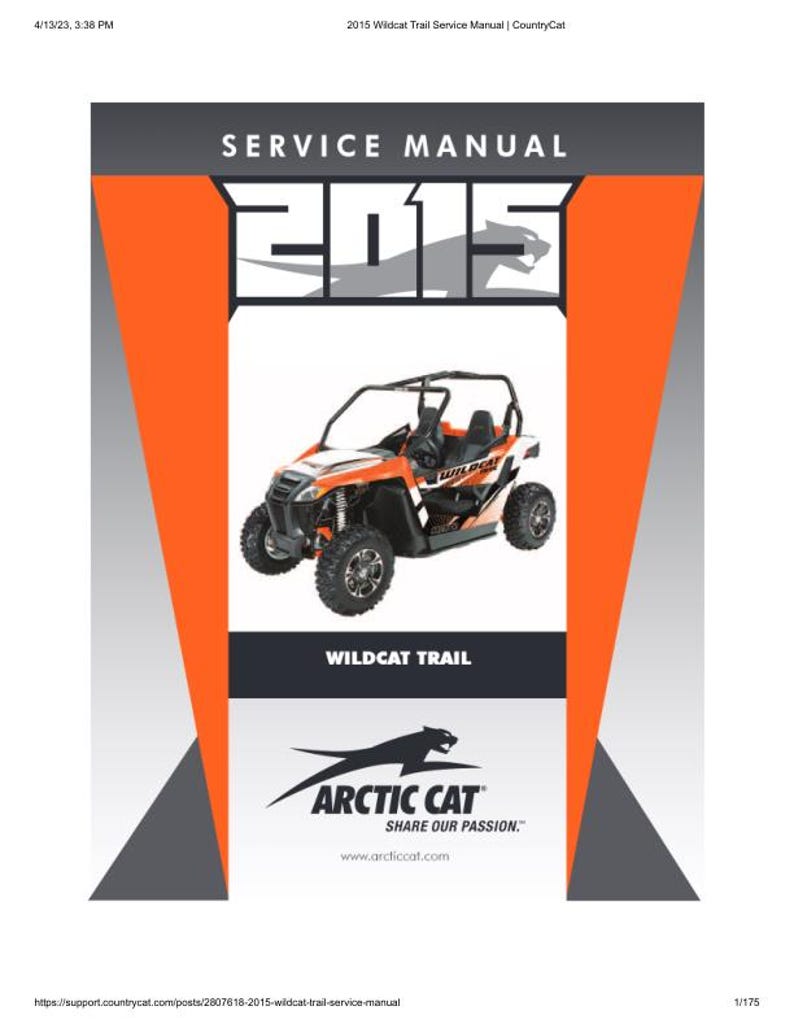 2015 Arctic Cat Wildcat Trail Service Manual service manual preview page 2